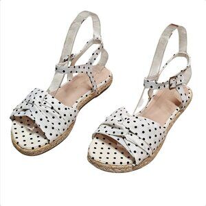 White Polka Dot Espadrille Sandals With Bow & Adjustable Ankle Strap For Women
